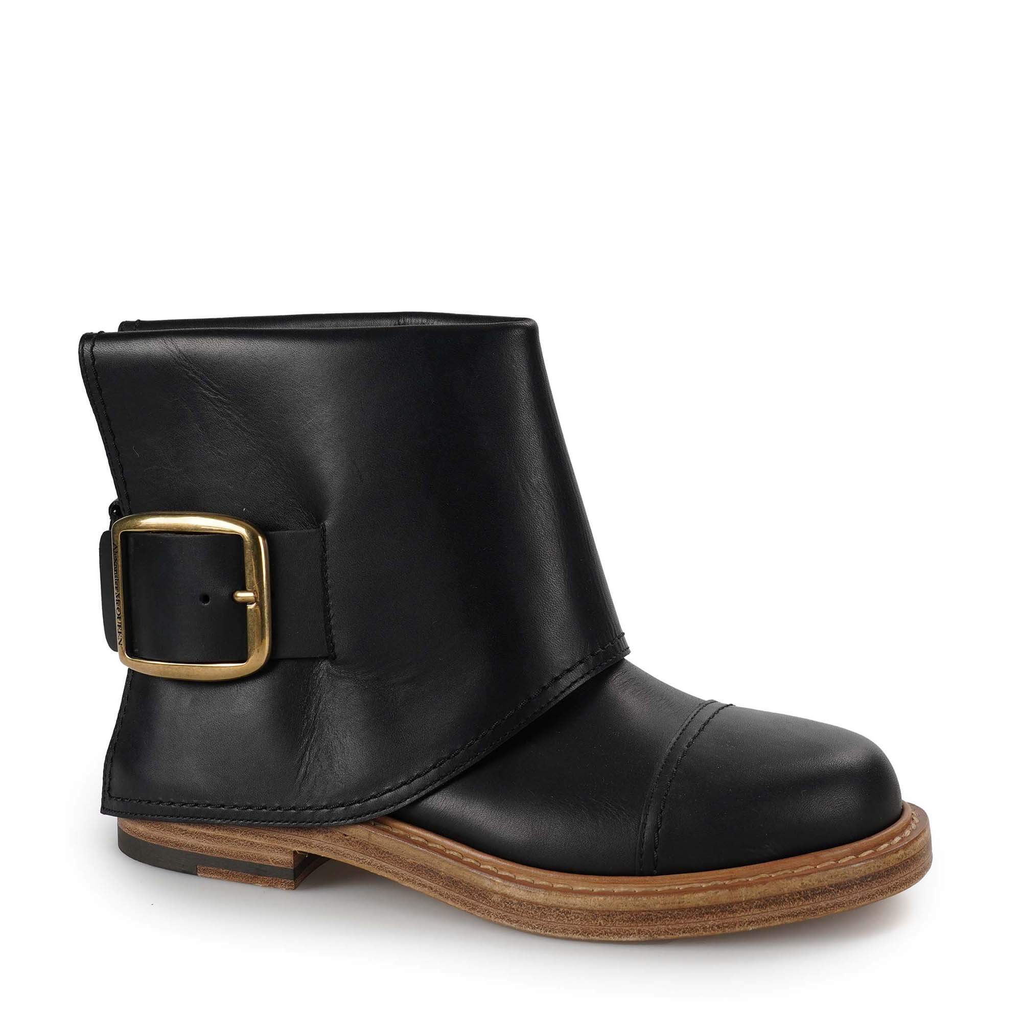 Alexander McQueen - Black Leather Gold Buckle Boots